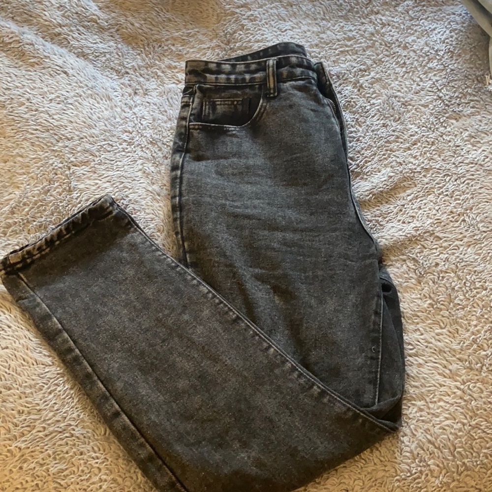 SHEIN high waisted black acid wash mom jeans